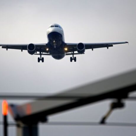 FILE PHOTO: An airplane prepares to land at Cointrin airport in Geneva